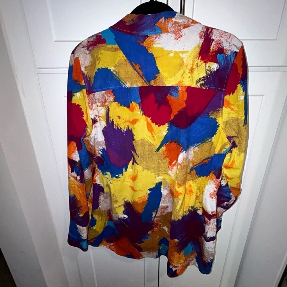 Soft Surroundings Long Sleeve Smocked Elastic Side Button Front Shirt Top - Picture 6 of 8